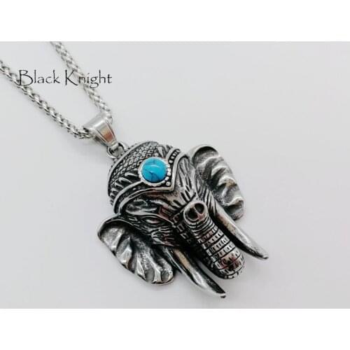 2021 New Vintage silver color 316L stainless steel Indian Ganesha necklace pendant Red stone Thailand Ganesha necklace BLKN0464