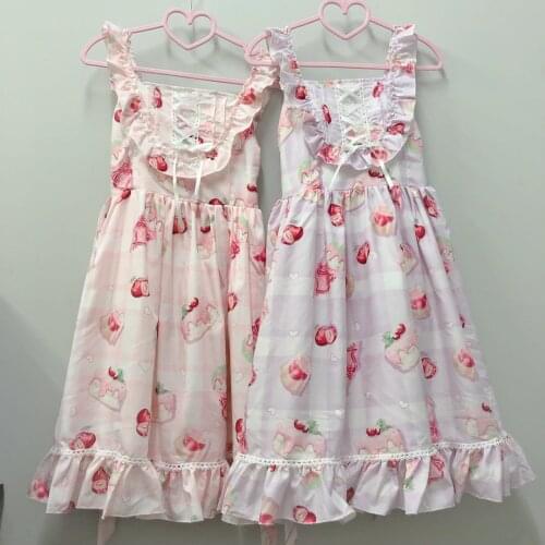 Summer Womens Clothing Japanese Soft Girl Kawaii Design Cherry Dessert Lolita Tea Party Dress Jsk Sleeveless Dress Female