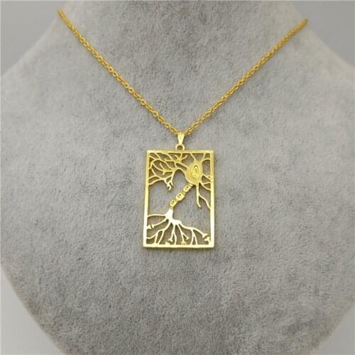 Drop Shipping Trendy Multipolar Neuron Pendant Necklace For Women Science Biology Psychology Square Choker Collar Jewelry Gift