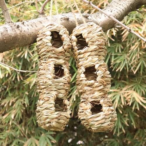 3 Holes Birds Nest Bird Cage Natural Grass Egg Cage Bird House Outdoor Decorative Weaved Hanging Parrot Nest Houses Pet Bedroom
