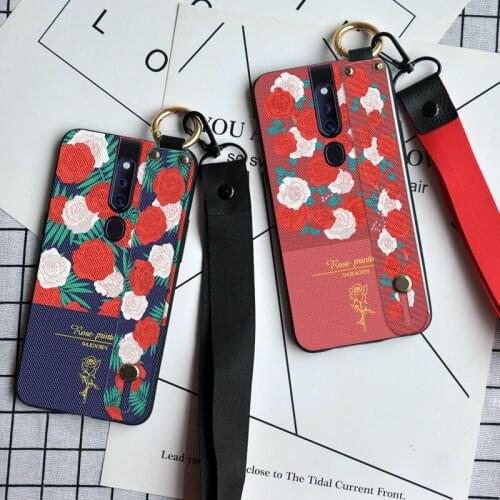 Luxury Floral Wristband Case For OPPO F1S A59 F3 F5 F7 F9 F11 A91 F15 F17 Pro Fashion Lanyard TPU Cover For OPPO R15X R17 Pro