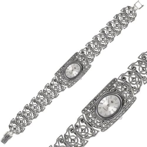 Silver 925 Sterling Marcasite Sleeve Clock