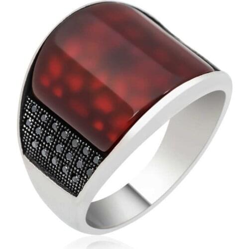 Silver Agate Stone Men 'S Ring
