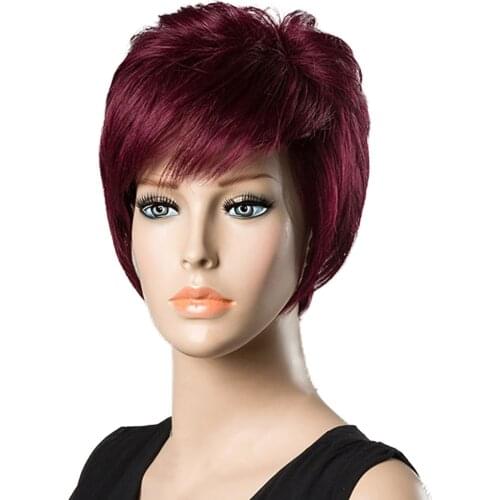 Resistant 100% Human Hair Wigs +cap for Women Copper Red Short Straight