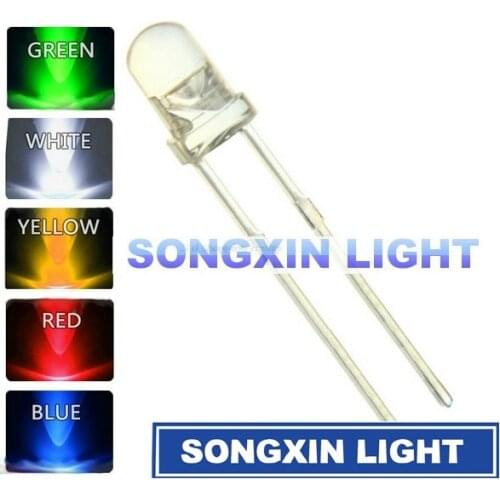 5valuesx500pcs=2500pcs UltraBright Red/Green/Blue/White/Yellow Ultra Bright 5mm Round LED Diode F5 Led