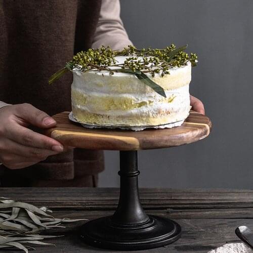 Cake Plate Stand Wooden Plate Metal High Base Cupcake Dish Wood Cake Dessert Supplies Wedding Tray Decoration Display Cake Tools