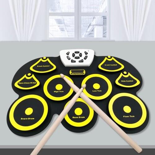 Wholesale percussion instrument with thickened silica gel hand roll drum on 9 drum heads with MIDI electric drum set