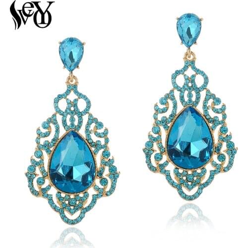 VEYO Retro Hollow out Crystal Dangle Earrings for Women Vintage Rhinestone Drop Earrings Brand Jewelry New