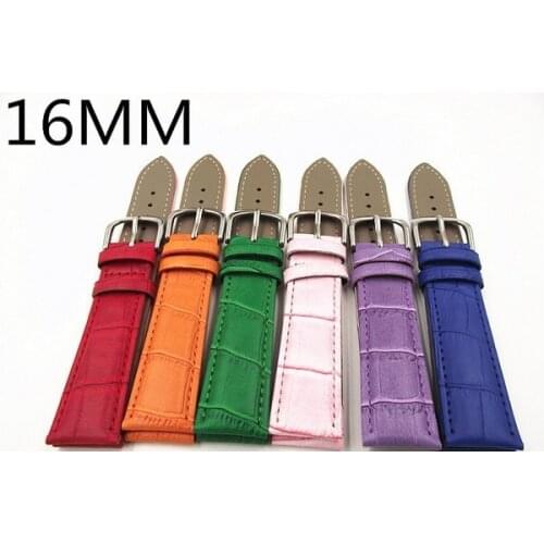 1PCS 16MM High quality genuine leather watch band wrist watch strap red ,blue,orange,green,purple,pink 6 color available-3151