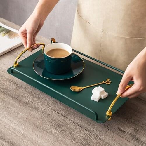 Iron Storage Tray With Handle Rectangle Serving Tray Nordic Home Decoration Modern Plate for Fruit Dessert Cup Jewelry Organizer