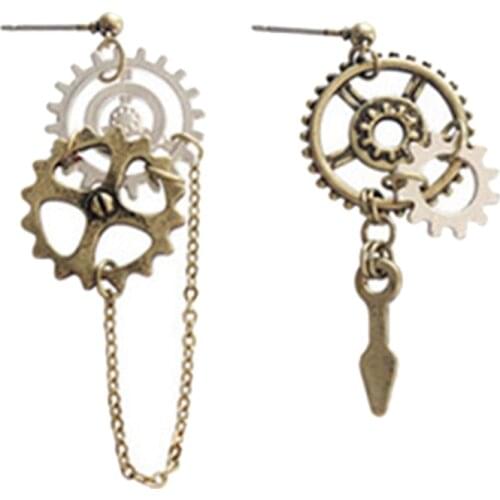 2021 New Fashion Steampunk Gears Alarm Clock Circle Earrings For Women Antique Bronze Vintage Link Chain Steam Punk Earrings