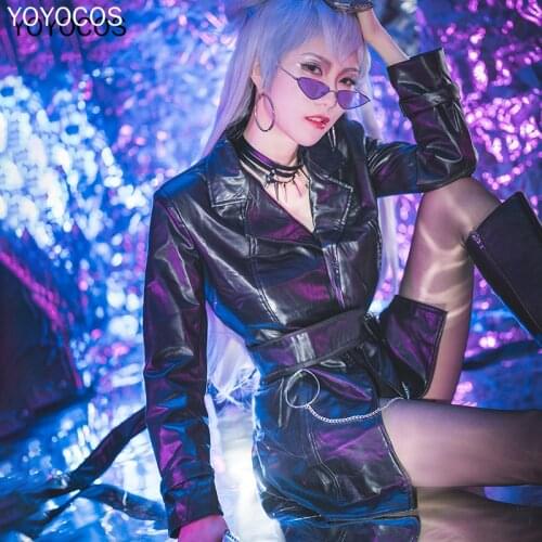 YOYOCOS LOL KDA Evelynn Cosplay Costume Sexy Leather Trench Coat The Baddest Game Cosplay Costumes Outfit Women Halloween Gift