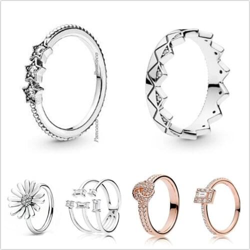 Authentic 925 Sterling Silver Pave Daisy Flower Statement With Crystal Ring For Women Wedding Party Gift Europe Pandora Jewelry