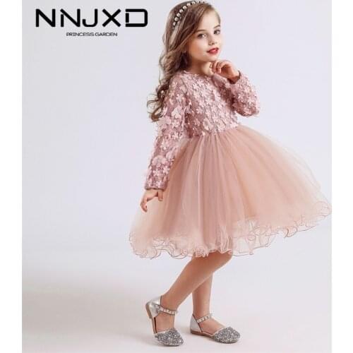 2020 Winter Long Sleeves Girls Dress Flower Design Princess Dress Casual Wear Daily School Home Party Dress Childrens Clothing