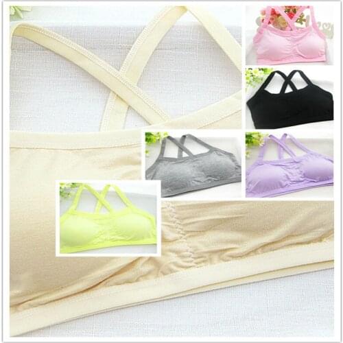 1 Pc Girl Bra Puberty Growing Young Girls Soft Touch Cotton Training Bra with Two Hooks Crossed Styles 7 Colors Optional