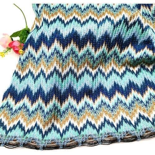 1 Yard Wave Striped Knitting Lace Fabrics Zig Zag Mint Green Fabric Soft Mesh Dress Fabric Floral 150Cm