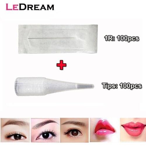 100PCS 1R Tattoo Needles Plus 100PCS 1R Caps For Permanent Makeup Good Quality Traditional Tattoo Needles Independent Package