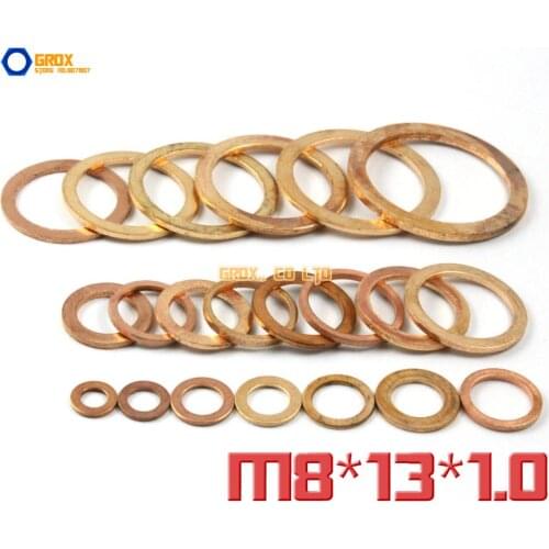 100 Pieces M8 x 13 x 1.0mm Copper Flat Washer Seal Washer