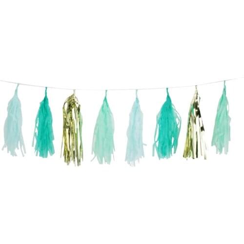 2m Baby Blue Paper Colorful Tassel Flag Boy Birthday Wedding Holiday Party Decoration Props Eco-Friendly