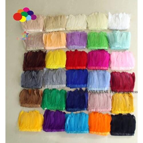 2 Meter/pack Goose Feather Fringe Trim on Satin Header 6"- 8" in /15-20 cm width