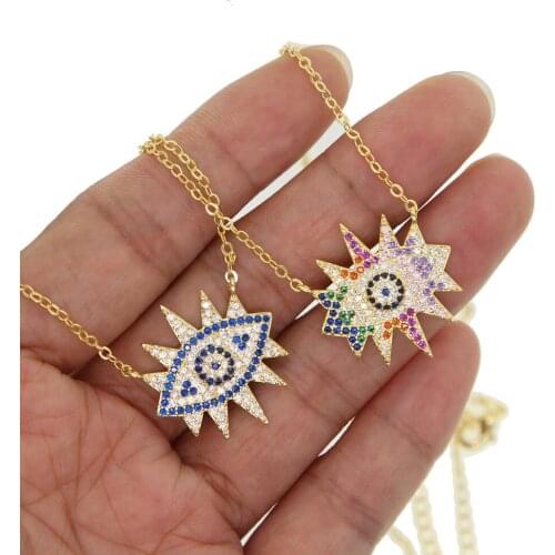 2021 high quality Rainbow Blue Cubic Zirconia Turkish Evil Eye CZ Pendant Necklace For Women Gold Color Bohemia Necklace jewelry