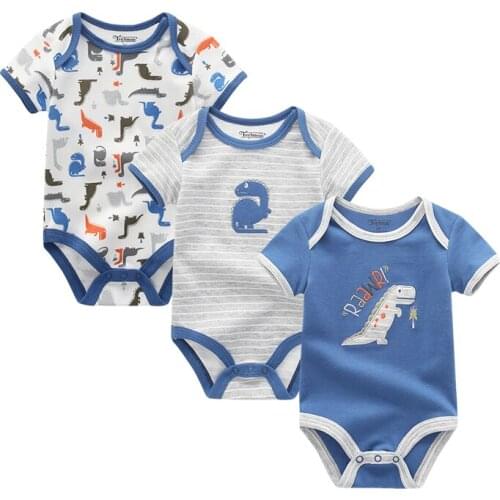 2019 3Pcs/Lot Baby Girl Clothes 0-12M 100%Cotton Baby Boy Clothes O-Neck Short Sleeve Cute Rompers Clothing Sets Roupas de bebe