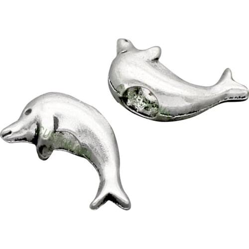50pcs-Antique Silver Dolphin Beads 18x10x7mm