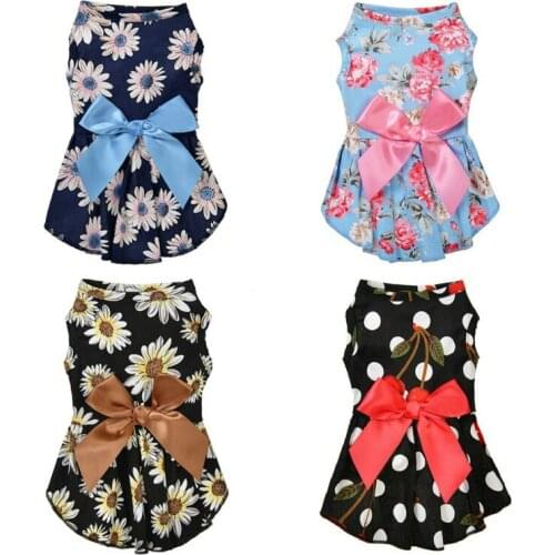 6 Colors Summer Puppy Dog Skirt with Bowknot Clothing Cute Flower Pet Dress Pet Wedding Princess Dresses for Pet Apparels