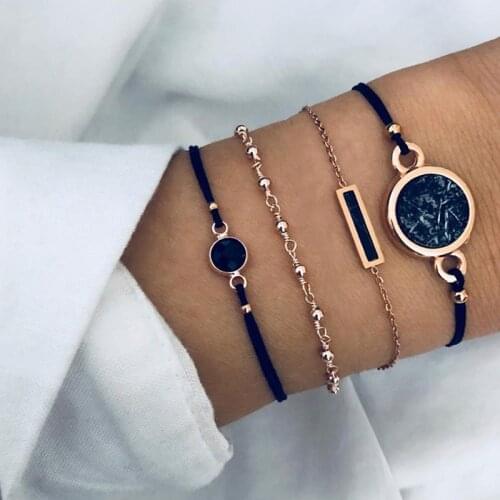 Bohemian Vintage Jewelry 4 Pcs/Set Bracelet Bangle For Women Hand Chain Black Trend Temperament Rope Bracelet Jewelry Gifts