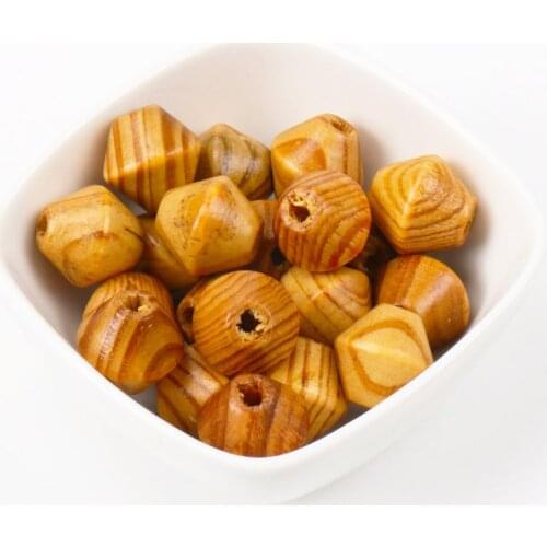 16mm 10pcs Natural Faceted Pine Wooden Unfinished Geometric Spacer Beads For Jewelry making DIY Accessory