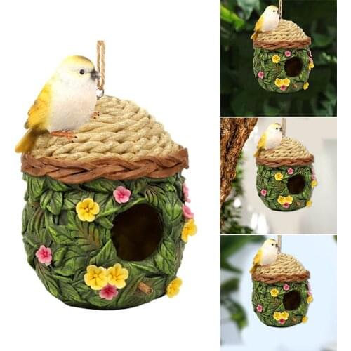 Hand-Woven Hanging Birds House Cozy Resting Place Resin for Birds Provides Shelter from Cold Weather Garden Decor ALS88