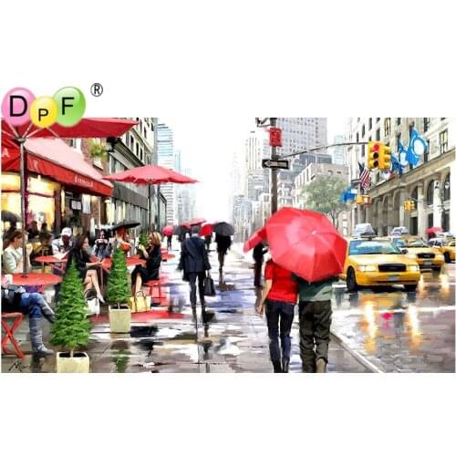 DPF diamond embroidery Bustling streets diamond painting cross stitch needlework diamond mosaic kit square rhinestone home decor