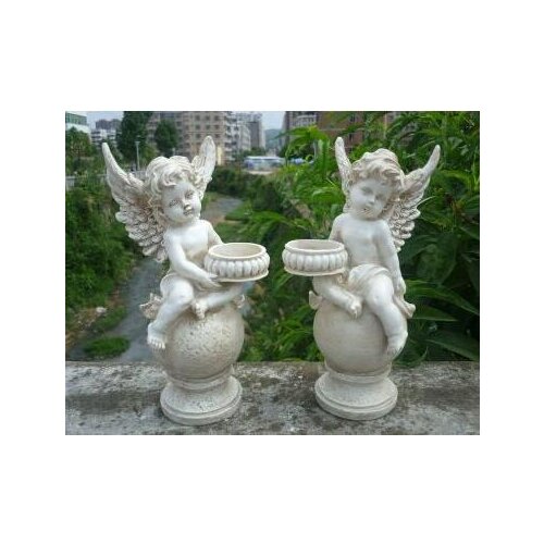 European 1 pair figure Cupids angel candlestick Solar fairy garden ornaments and ornaments Sculpture Garden Home Decoration