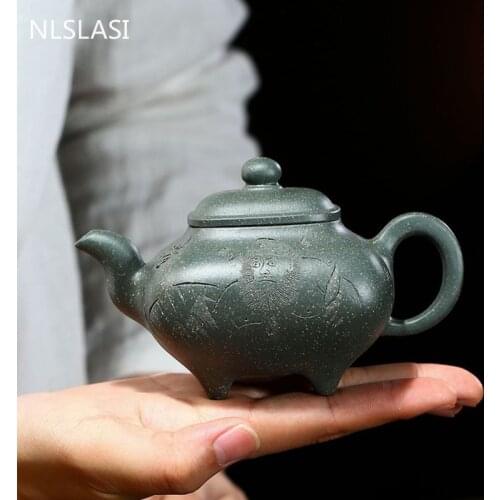 Yixing High-end Tea Pot Master Hand-carved Purple Clay Teapot Collection Green Clay Kettle Chinese Tea Ceremony Customized 230ml