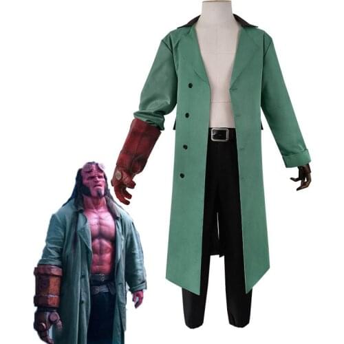 Hellboy Cosplay Costume Mask Rise of the Blood Queen Cosplay Anung un Rama Trench Coat Jacket Men Halloween Carnival Costume