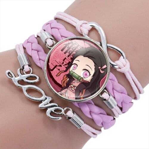 Anime Demon Slayer Leather Bracelet Kamado Tanjirou Nezuko Kimetsu No Yaiba Cosplay Charm Bracelets Halloween Bangles Gifts