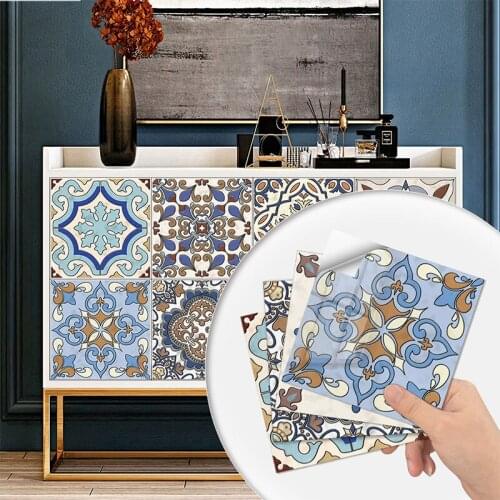 Retro Creative Waterproof Tile Stickers Self-Adhesive Kitchen Wall Stickers Morocco PVC Cabinet Sticker Home Decor Wall Decal