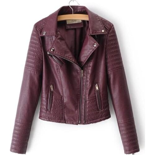 2019 New Fashion Women Smooth Motorcycle Faux Leather Jackets Ladies Long Sleeve Autumn Winter Biker Streetwear Black Pink Coat