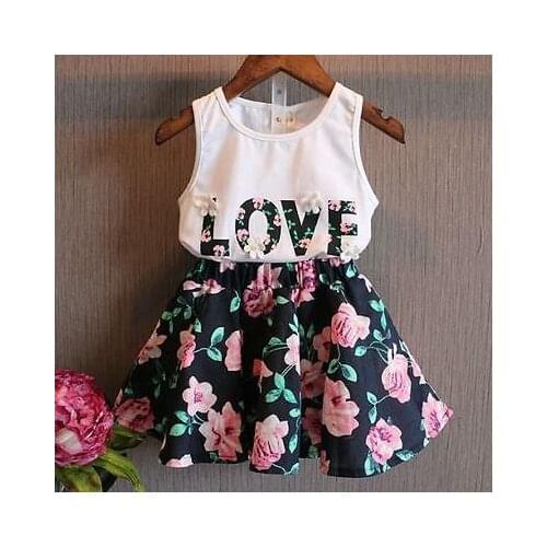 Toddler Kids Baby Girls Summer Floral Outfits Clothes T-shirt Tops And Skirt Dress 2 PIECES Set Outfits