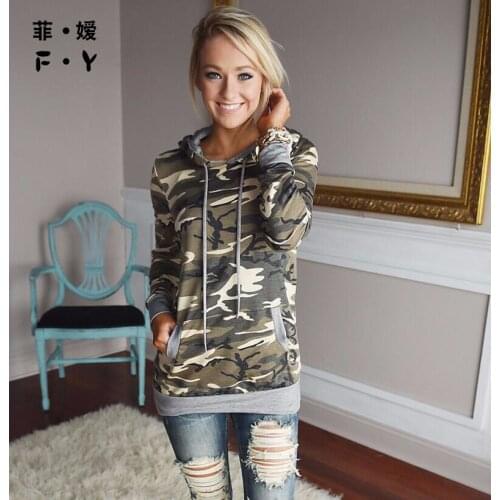 Fashion Camouflage Print Autumn Winter Jumper Pocket Women Long Sleeve Tops 2018 New Hoodies Sweatshirts Hooded Outerwear Coat