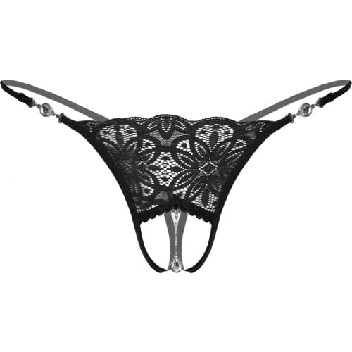 Men Rhinestone Pendant Floral Lace G-String Breathable Comfortable Low Rise Crotchless Thongs T-Back Sissy Lingerie Underwear