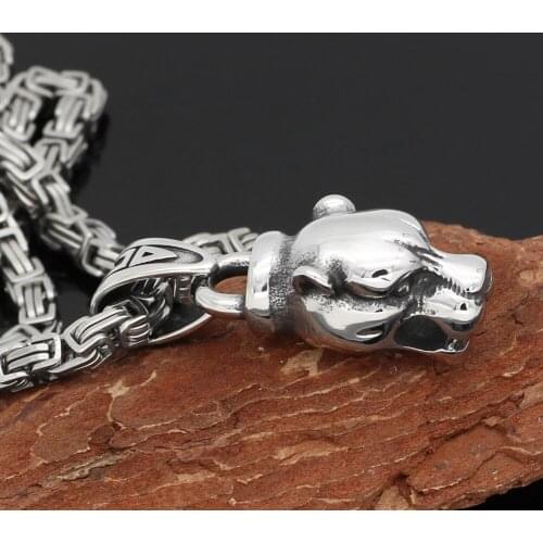 Men norse Viking stainless steel odin raven head with thor hammer pendant necklace