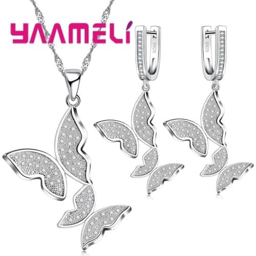 Romantic Style 925 Sterling Silver Necklace&Earrings Sets Sweet Romantic Style Insect Series Butterfly Shape For Lady