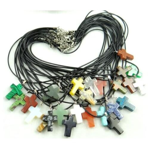 Natural stone Quartz crystal Turquoises tiger eye lapis aventurine cross Pendant for diy lJewelry making necklace Accessories