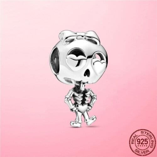 New 925 Sterling Silver Skeleton Girl Charm fit Girls pandora Bracelet Necklace Original Silver 925 Jewelry Halloween Gift