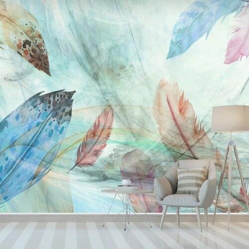 Nordic Style Wallpaper Custom Photo Mural Abstract Line Watercolor Feather Background Living Room Bedroom Wall Coverings Decor