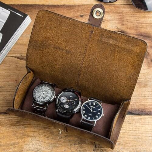 Leather Barrel Retro Style Watch Organizer Storage Watches Display Case Tray draw buckle Travel Jewelry Watch Collector Case