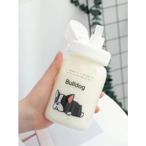 Simple Glass Water Cup Cartoon Portable Straw Glass Small Fresh And Cute Single-Layer Transparent Water Cup