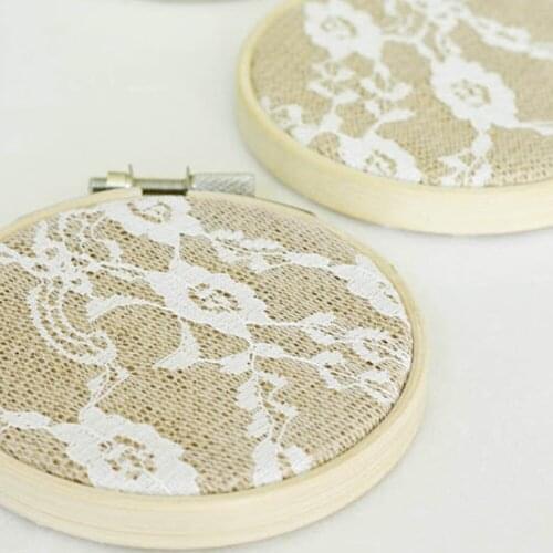 2pcs Lace & Burlap Embroidery Hoop For Wedding Ring Pillow Decor