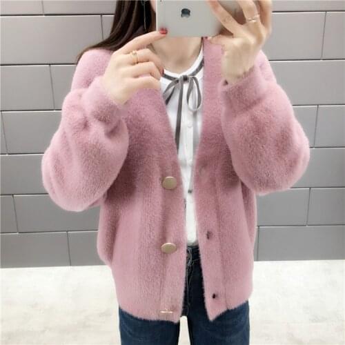 Women Faux Mink Fur Coat Fluffy Jacket Teddy Coat Elegant Loose Women Cardigans Long Sleeve Mohair Jumpers Autumn Winter Female